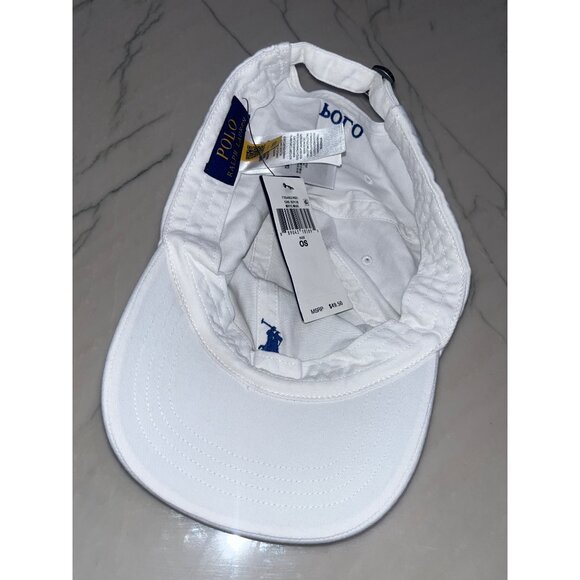 Polo Ralph Lauren Chino Cap in White & Marlin Blue One Size New Unisex Hat Mens - Picture 8 of 11